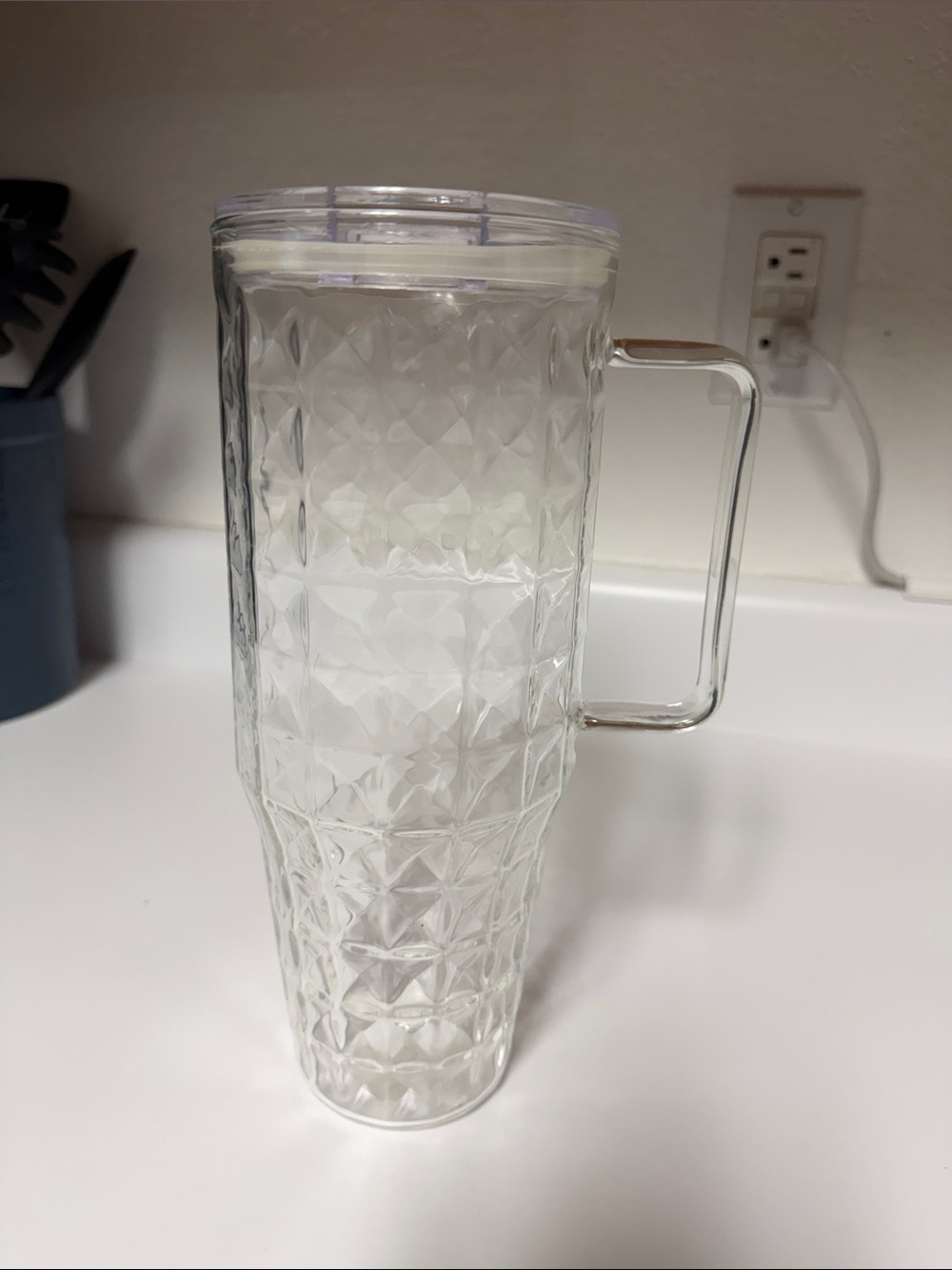 Clear Textured Acrylic Travel Mug with Handle - Transparent